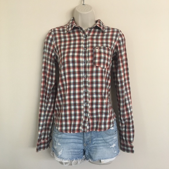 Hollister Red Plaid Button Down Collared Shirt - Picture 2 of 3